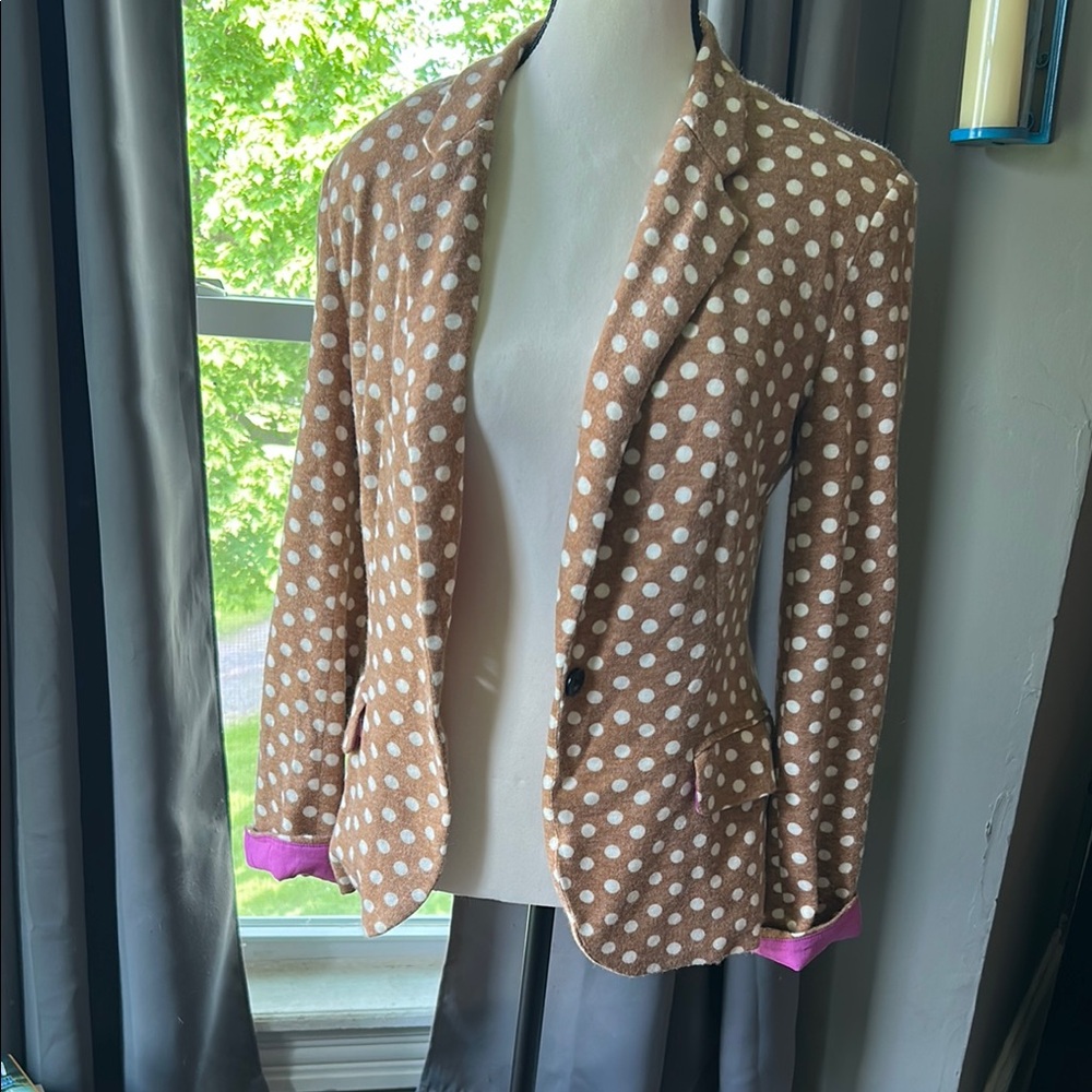 Cartonnier Brown and White Polka Dot Blazer Fitted Hip Length
